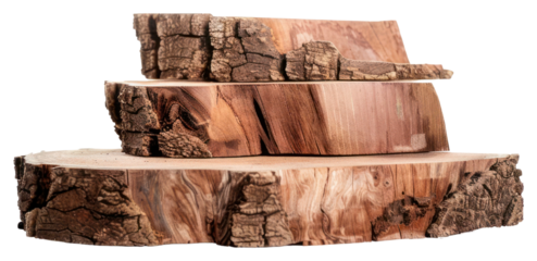 Gradient podium with bark wood slabs plant tree tree stump.