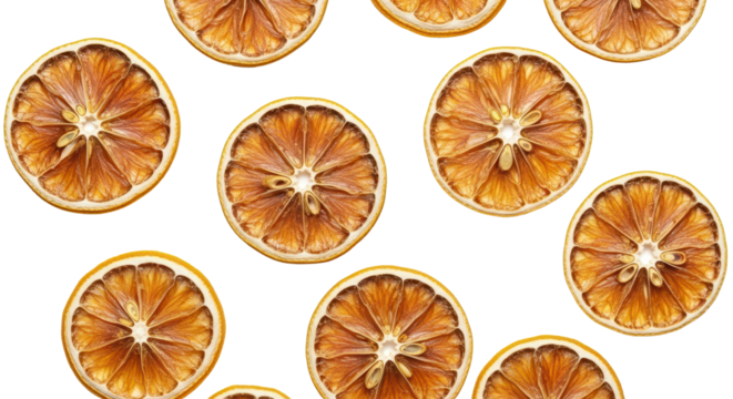 Dried orange slices pattern isolated PNG with Transparent Background