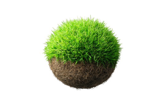 Globe of grass and soil, floating on black