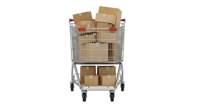 Shopping cart full of cardboard boxes isolated PNG with Transparent Background - Powered by Adobe