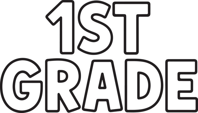 Bold outline text 1st grade ready for school learning educational concept isolated on transparent background