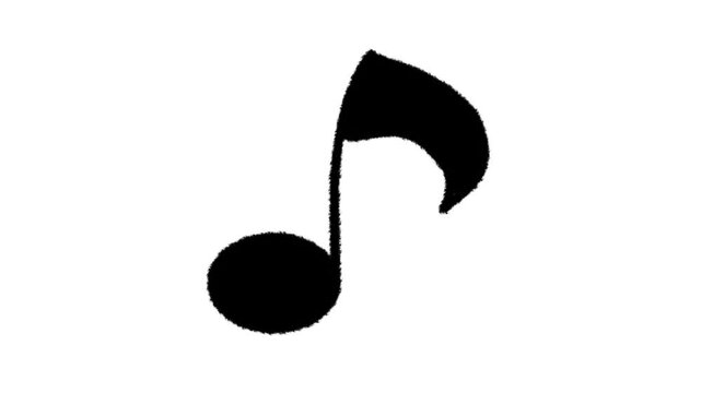 シンプルな黒い八分音符の手描きアイコン。落書きスタンプのループする4Kアニメーション