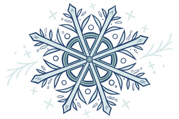 Geometric symmetrical snowflake vector with icy blue gradient and crystalline glow