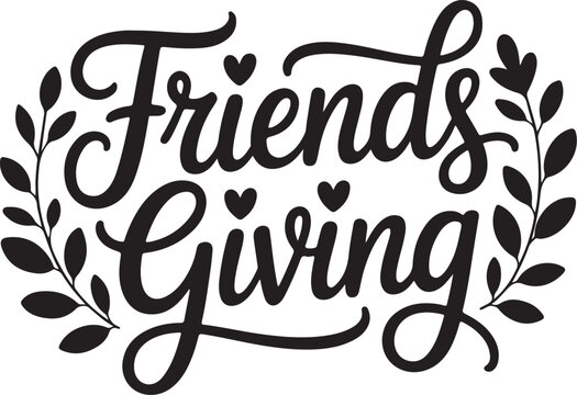 Friendsgiving hand lettered typography decorative design celebrating togetherness and friendship isolated on transparent background
