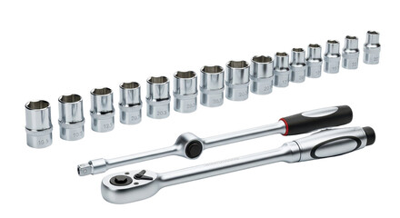 Socket set with ratchet wrenches isolated PNG with Transparent Background