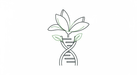 minimalist icon of DNA strand turning into a blooming flower — growth and life