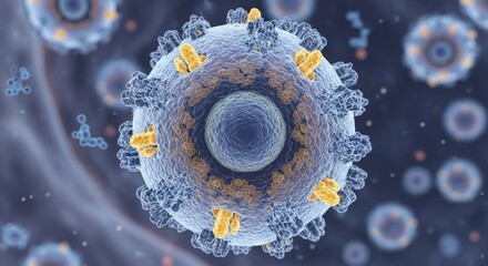 Detailed illustration of a virus particle, a microscopic pathogen