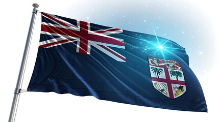 Waving flag of fiji against a bright, clear sky background