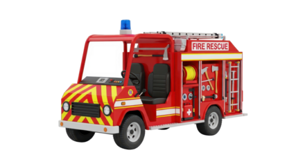 Toy fire rescue vehicle with ladder isolated PNG with Transparent Background