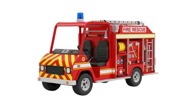 Toy fire rescue vehicle with ladder isolated PNG with Transparent Background