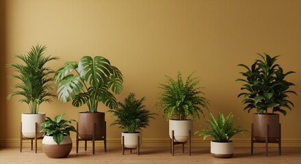 Indoor plants in elegant pots create a calming, contemporary minimalist aesthetic space.