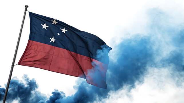 The national flag of samoa waving with blue smoke in the wind - Powered by Adobe