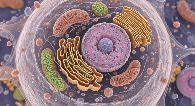 Detailed illustration of a human animal cell with organelles