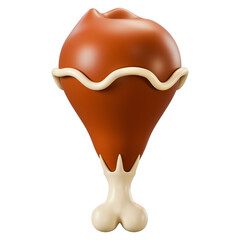 Minimal 3D Roasted Chicken Drumstick Icon Illustration. A clean stylized asset for Thanksgiving Christmas holiday dinner concept, perfect for fast food menu, restaurant branding, or mobile app UI.