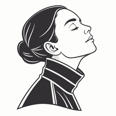 Black and white illustration of woman in turtleneck with eyes closed