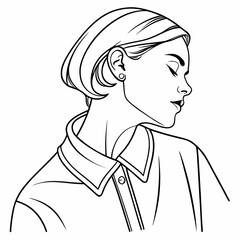 Black and white line art portrait of a woman in a collared shirt