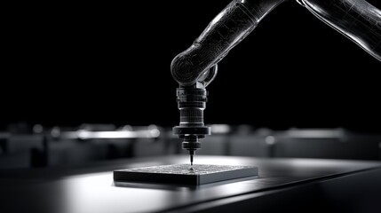 Advanced Robotics and AI Integration Showcased in High-Tech Machine Engaging in Precision Work at a Futuristic Workspace