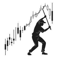 Black Silhouette Baseball Player Swinging at Stock Chart