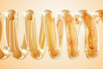 Yellow natural oil, Vitamin flows through a Laboratory condenser, Science technology concept, 3D rendering