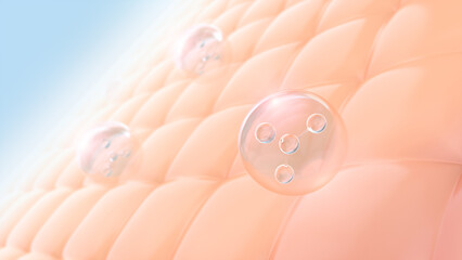 Molecule Collagen Skin Serum on skin surface, Cosmetic treatment concept, 3D rendering