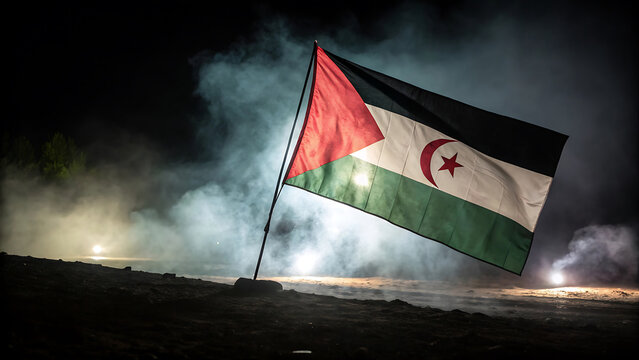 Flag of sahrawi arab democratic republic waving in the wind