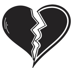 Black Silhouette of a Broken Heart with Jagged Crack