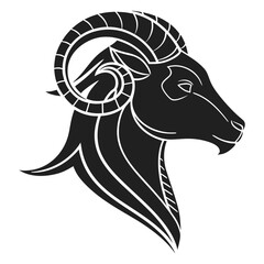 Black Stylized Ram Head with Curled Horns Graphic animal