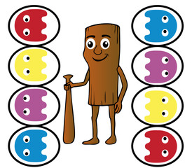 retro game Style Character Chasing Colorful Ghosts on White Background