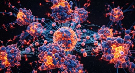 Abstract visualization of virus particles and neural network
