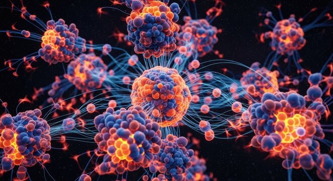 Abstract visualization of virus particles and neural network