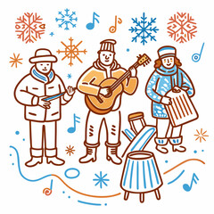 A group of musicians play music in the winter