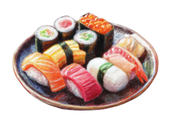 PNG Sushi set plate illustration dish.