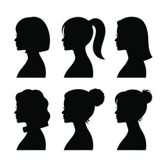 Diverse female hairstyles silhouettes profile views vector