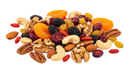 Mix of assorted dried fruits and nuts isolated PNG with Transparent Background