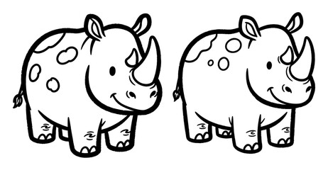 Illustration of two cute rhinoceroses standing side by side