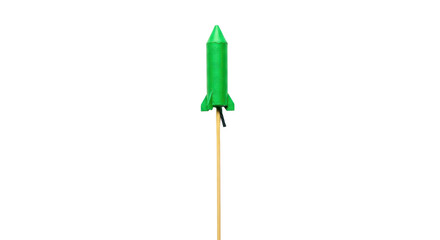 Green firework rocket on a stick ready to launch isolated PNG with Transparent Background
