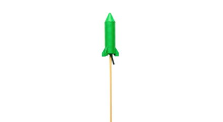 Green firework rocket on a stick ready to launch isolated PNG with Transparent Background