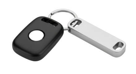 Black car key with metal keyring isolated PNG with Transparent Background