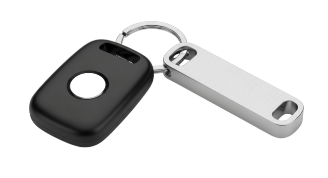 Black car key with metal keyring isolated PNG with Transparent Background