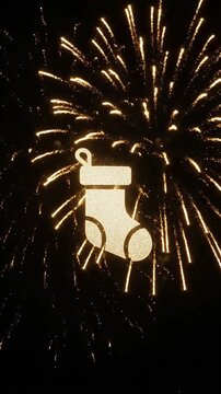 Golden Christmas Stocking Sparkle Fireworks Loop Motion Graphic