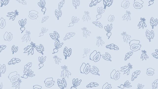 Vegetable pattern. Light blue sketched beets and avocados pattern ideal for food blog, recipe cards, kitchen textiles, or vegan marketing materials.
