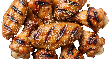 Grilled chicken wings with sesame seeds isolated PNG with Transparent Background