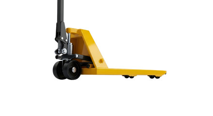 Obraz premium Yellow pallet jack used for lifting and moving heavy items isolated PNG with Transparent Background