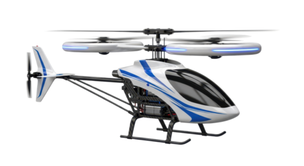 Toy helicopter with blue accents, aviation concept isolated PNG with Transparent Background