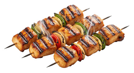 Grilled chicken skewers with vegetables isolated PNG with Transparent Background