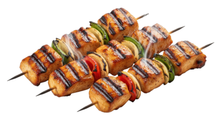 Grilled chicken skewers with vegetables isolated PNG with Transparent Background