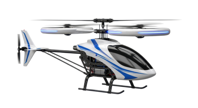 Toy helicopter with blue accents, aviation concept isolated PNG with Transparent Background