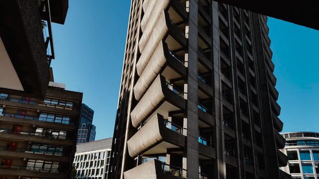Barbican Estate, Terrace Blocks Exposed Aggregate Concrete Facade, Lauderdale Tower Concrete Exterior, British Brutalist Architecture, London, England, United Kingdom