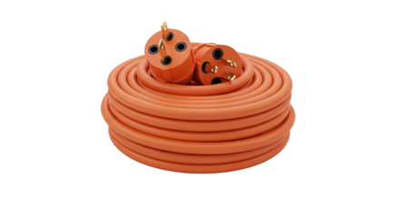 Orange electrical cord coiled with plugs isolated PNG with Transparent Background