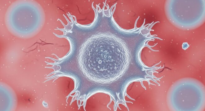Dendritic cell with spiky projections in microscopic view